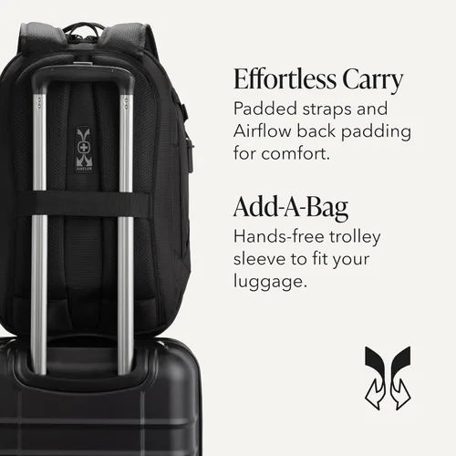 Miniatura 6 de SwissGear Mochila de viaje híbrida de 30 L, se adapta a portátiles de 15 pulgadas, para hombres y mujeres, color negro