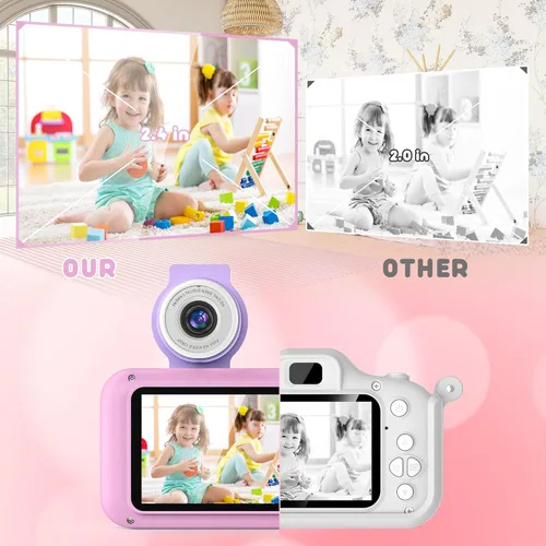 Miniatura 2 de Cámara para niños con lente giratoria de 180° para selfie y video, cámaras de video digitales HD para niños pequeños con tarjeta SD de 32 GB, ideal