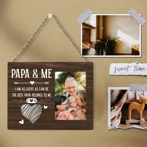 Miniatura 4 de Nurawo Marco de fotos de madera rústica Papa and Me para mesa o pared (para fotos de 4 x 6 pulgadas), regalo para el abuelo de parte de nieta