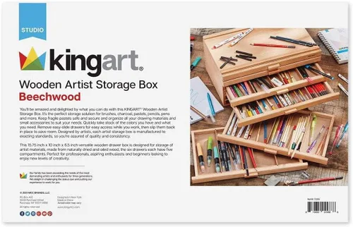 Miniatura 8 de KINGART Caja de almacenamiento de madera con 6 cajones para artistas, 15-3/4 pulgadas de ancho x 10 pulgadas de profundidad x 6-1/2 pulgadas