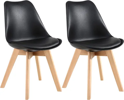 LSSBOUGHT Sillas de comedor modernas de mediados de siglo, silla auxiliar de plástico con acolchado suave y patas de madera para comedor, sala de