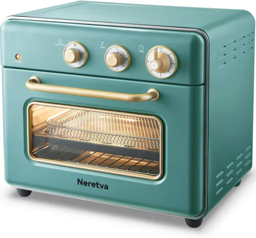 Neretva Horno tostador y freidora de aire, 21 cuartos de galón y 6 en 1, horno tostador compacto, encimera con 5 rebanadas de 1500 W, freidora de
