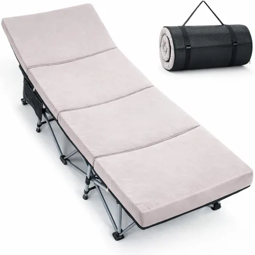 Miniatura 21 de ABORON Catre de Camping para Adultos de 28" Extra Ancho, Resistente 1200D Oxford Catre para Dormir, Cama de Campamento Plegable Portátil con Gris