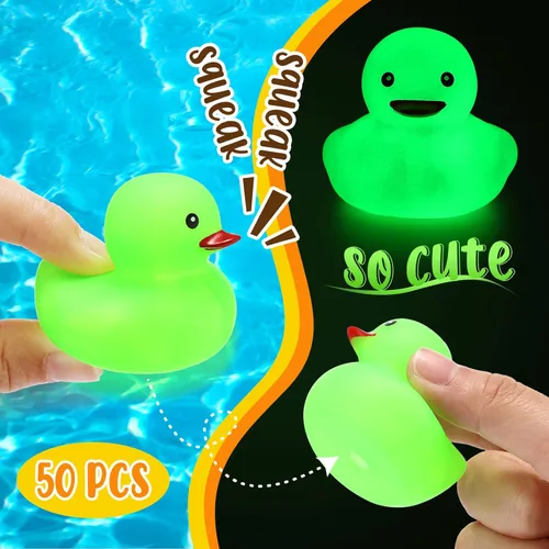 Miniatura 3 de Tradder 50 patos de goma que brillan en la oscuridad de 2 pulgadas que brillan en la oscuridad, flotador de goma para verano, para piscina, baño