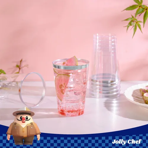 Miniatura 5 de JOLLY CHEF Paquete de 100 vasos desechables de plástico plateado, vasos tipo tumbler de plástico transparente de 12 onzas, elegantes vasos