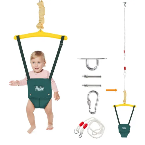 Miniatura 14 de FUNLIO Jersey de bebé con gancho de techo para 6 a 24 meses, puente de puerta de bebé para jugar en interiores y exteriores, puerta de puente azul