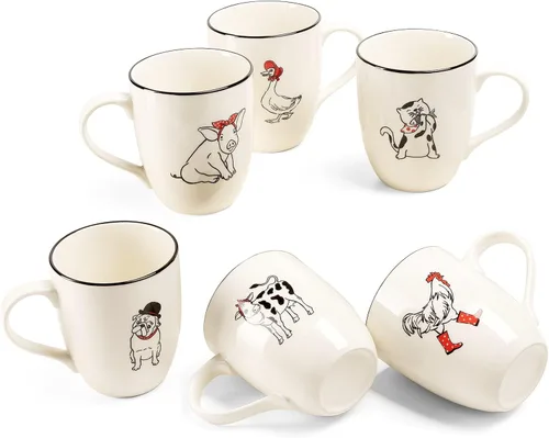 LEHAHA Farmhouse - Juego de tazas de café de 16 onzas, tazas de cerámica grandes con asa, juego de 6, tazas de porcelana de Navidad para café, té,