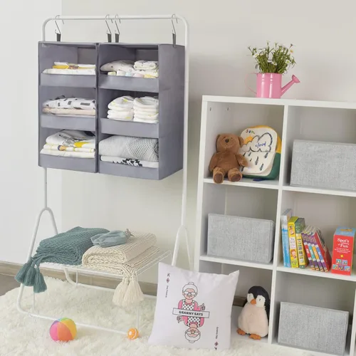 Miniatura 2 de GRANNY SAYS Organizador de armario de 3 estantes y almacenamiento, organizador plegable para colgar en el armario, estantes colgantes con 2 ganchos