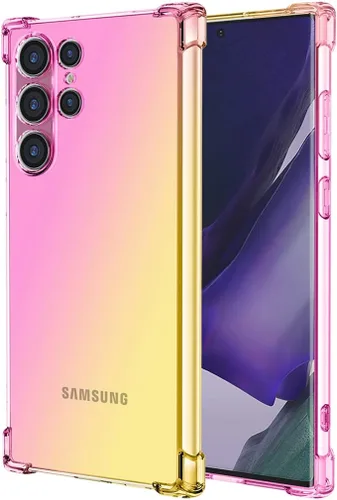 Funda para Galaxy S22 Ultra 5G, bonita funda transparente para teléfono con degradado, funda delgada y antiarañazos de TPU flexible, funda dorado