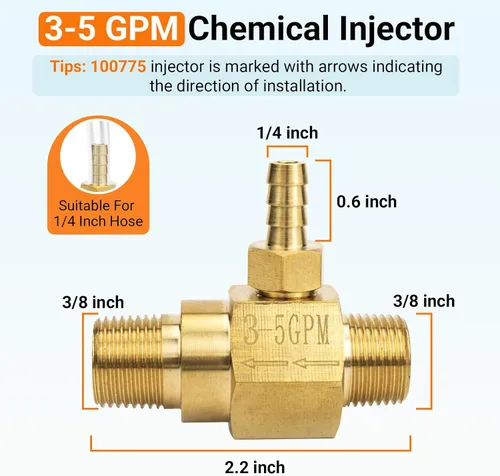 Miniatura 2 de Inyector químico de 3-5 Gpm 100775 para lavadora a presión de bomba general, inyector de jabón aguas abajo de la lavadora eléctrica, conexión rápida