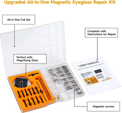 Miniatura 2 de Kit de reparación de lentes magnético todo en uno mejorado con lupa, kit de herramientas de reparación con 12 puntas de destornillador