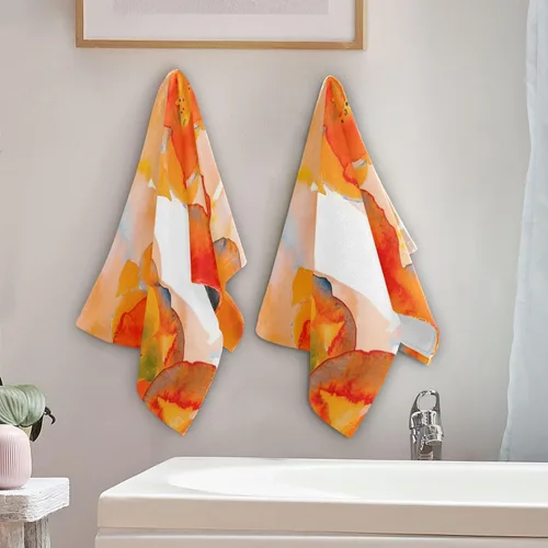 Miniatura 4 de ALAZA Juego de 2 toallas de mano con diseño de flor naranja y amapola de maíz, toallas de baño de algodón, juego de decoración para niños, 28 x 14.4