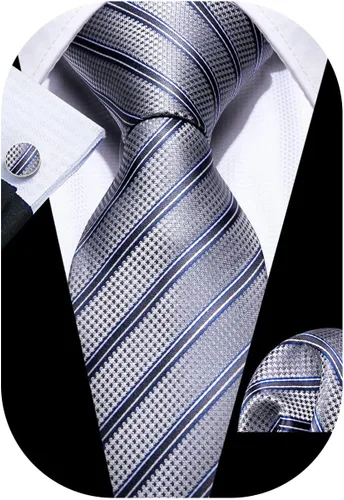 Miniatura 247 de Barry.Wang Juego de corbatas para hombre, corbata de seda a rayas, tejido a cuadros, gemelos formales, negocios, boda