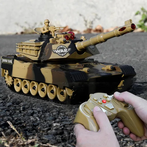 Miniatura 3 de Haktoys Tanque de batalla a control remoto a control remoto a escala 1:24, juguete militar con disparo infrarrojo, torreta giratoria, luces