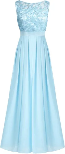 Miniatura 4 de Yartina Vestido largo de noche de gasa con encaje floral de ganchillo para mujer