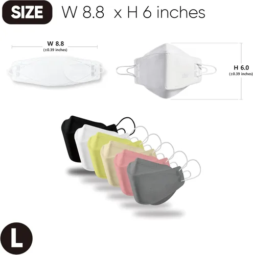 Miniatura 4 de BOTN 10 máscaras faciales grandes negras KF94 protectoras y de seguridad para adultos, filtro de 4 capas y diseño 3D, correa ajustable, calidad