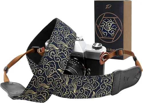 Miniatura 23 de Padwa Lifestyle Correa para cámara de flores marrones, correa de algodón de doble capa de piel de vaca de 2 pulgadas de ancho, bordado jacquard Flor