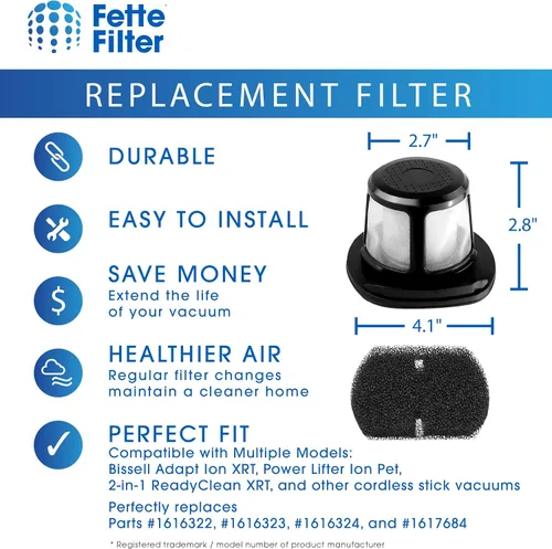 Miniatura 6 de Fette Filter - 2 HEPA + 4 filtros de espuma compatibles con Bissell Adapt Ion PowerLifter ReadyClean XRT, Adapt Ion Pet 2286, 2286A, 22862, 2387