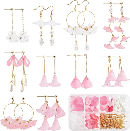 Miniatura 11 de SUNNYCLUE 1 caja de 10 pares de aretes colgantes de acrílico esmerilado de flores de lirio de cala, kits de fabricación de aretes de perlas de Diy