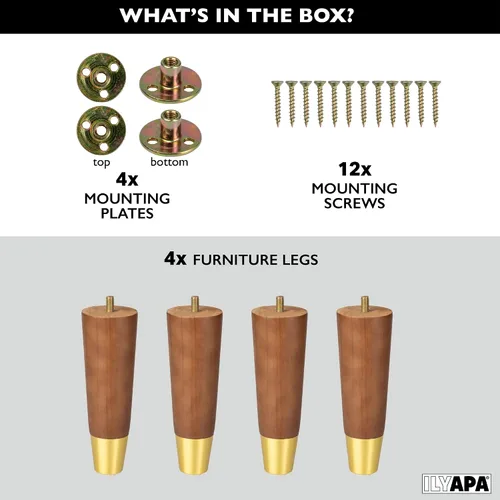 Miniatura 2 de Ilyapa Patas de madera para muebles, base plateada, juego de 4 patas de repuesto cónicas marrones de 6 pulgadas para sofás, sillas, sofás biplaza