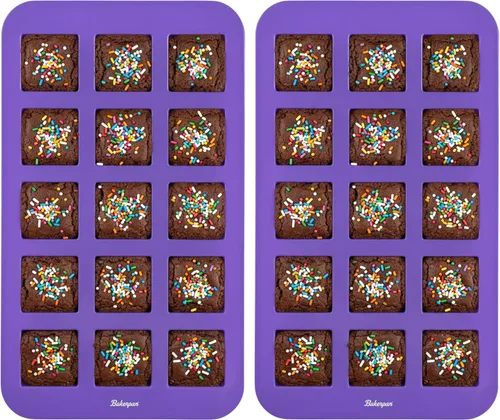 Bakerpan Sartén de silicona para brownie con divisores, juego de 2 moldes para mordeduras de brownie, 15 cavidades de 1.5 pulgadas para chocolate,