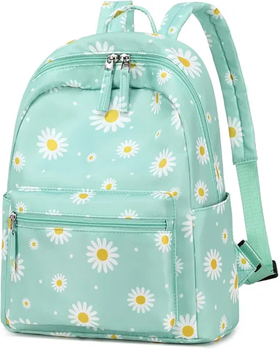 Miniatura 9 de LEDAOU Mini mochila para niñas, bonita mochila pequeña para mujeres, adolescentes, niños, escuela, viajes, bolso de hombro, Margarita blanca verde