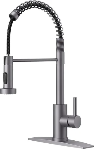 Miniatura 12 de FORIOUS Grifo de cocina con rociador extraíble, grifo de fregadero clásico de resorte extraíble de acero inoxidable comercial de una sola manija