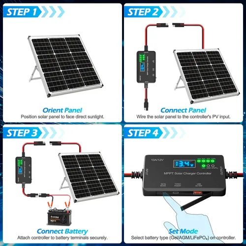 Miniatura 7 de Controlador de carga solar MPPT de 10 A, 12 V, 30 V máximo COV 22 W tipo C y 18 W USB de carga rápida LCD, protección múltiple Controlador