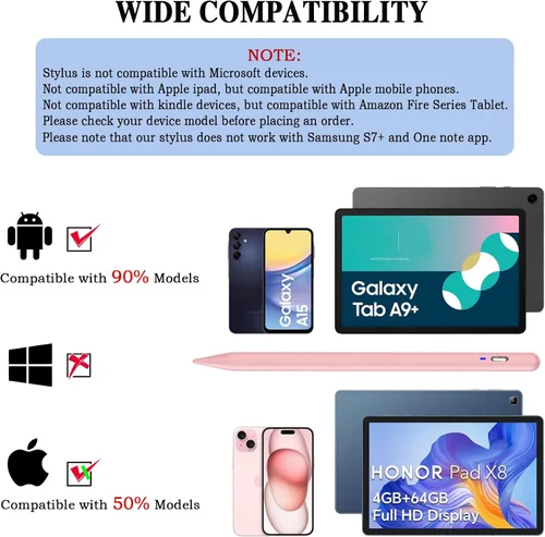 Miniatura 2 de Lápiz óptico para tableta Android, lápiz de tableta con punta Pom para ios/Android, lápiz óptico activo recargable para iPhone