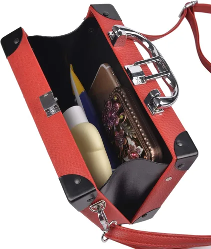 Miniatura 4 de QZUnique Bolso de hombro en forma de cinta con grabador de radio PU Crossbody bolso de noche retro para mujer, bolso de mano