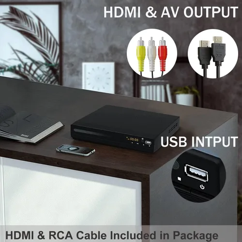 Miniatura 3 de Reproductor de DVD HD, Reproductores de CD para el hogar, reproductores de DVD para TV, cable HDMI y RCA incluido, conversión a HD 1080p, todas