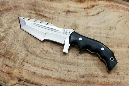 Miniatura 6 de GCS - Cuchillo de caza de acero D2 hecho a mano G10, mango fijo, cuchillo de hoja fija, mano derecha, funda de cuero de búfalo y piedra de afilar