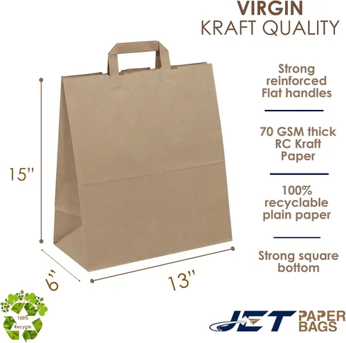 Miniatura 2 de JET PAPER BAGS - Bolsas de papel marrón grandes de 13 x 6 x 15 pulgadas con asas Prime (marrón, 13 x 6 x 15 pulgadas (paquete de 25))
