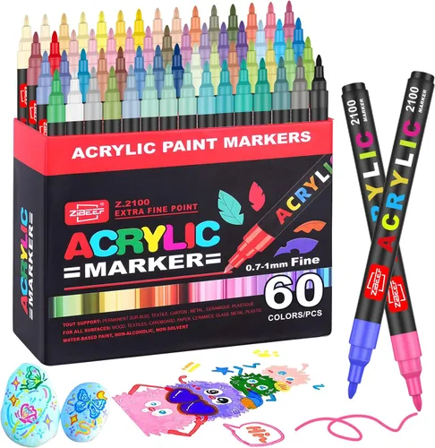 Marcadores de pintura acrílica de 60 colores y bolígrafos de pintura acrílica para roca, madera, tela, vidrio, lienzo, marcador de pintura y