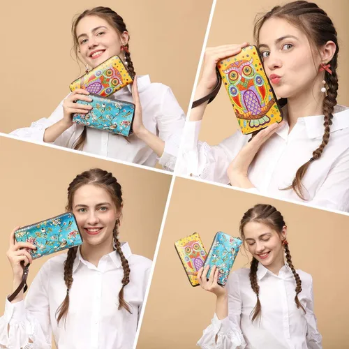 Miniatura 5 de APHISON - Billetera para mujer con bloqueo RFID tarjetero monedero porta teléfono estilo caricatura cartera con pulsera para damasniñas caja