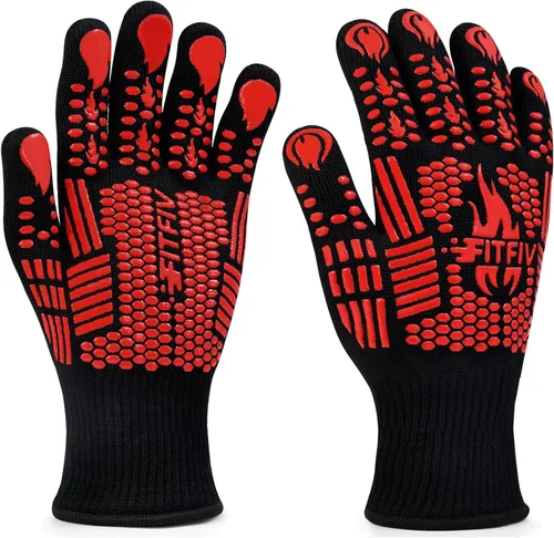Miniatura 14 de Guantes para barbacoa, guantes para horno, guantes de barbacoa resistentes al calor extremo de 1472 °F, guantes antideslizantes de silicona