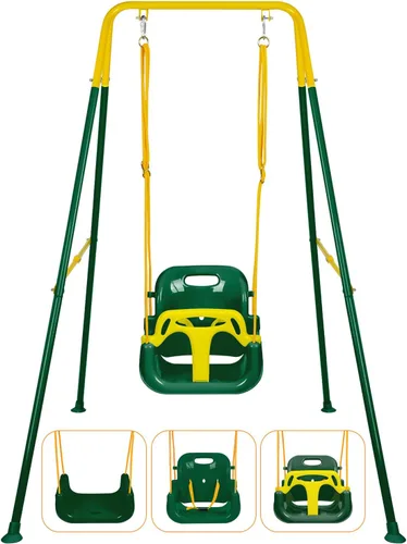 Miniatura 9 de Juego de columpios 3 en 1 para niños pequeños, columpio plegable con soporte, para interiores y exteriores, columpios multifuncionales para patio