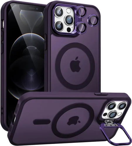Miniatura 22 de Funda magnética para iPhone 11 con soporte, compatible con Magsafe, protección militar y protector de lente de cámara, funda translúcida mate