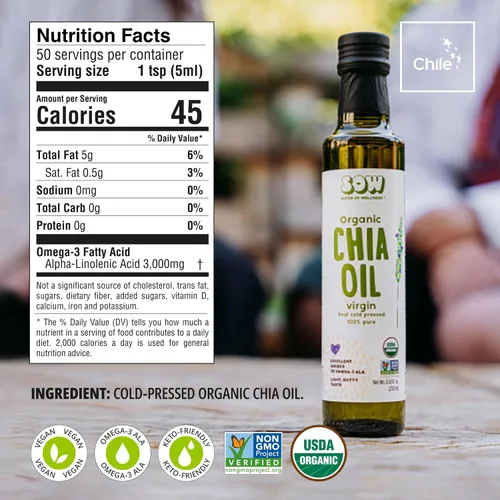 Miniatura 2 de Seeds of Wellness - Aceite de semilla de chía orgánico, bio nutrientes esenciales, ácidos grasos Omega-3 ALA a base de plantas, prensado en frío