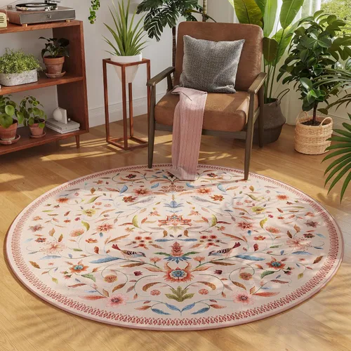 Miniatura 46 de Alfombra de entrada vintage con medallón floral de 2 x 3 pulgadas, lavable a máquina, alfombra de entrada de pelo bajo, suave, pequeña, alfombra