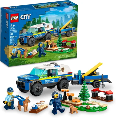 LEGO City Mobile Police Dog Training 60369, coche de juguete SUV con remolque, circuito de obstáculos y figuras de cachorros, juego de animales para