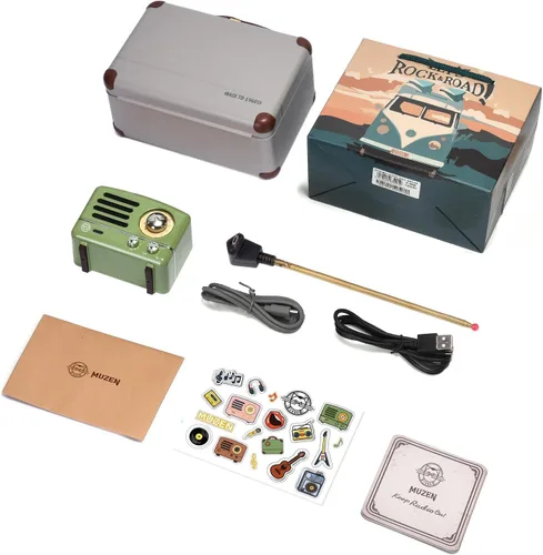 Miniatura 7 de Muzen Altavoz Bluetooth portátil, pequeño altavoz inalámbrico vintage de metal OTR, radio FM retro con antena AUX, audio estéreo de alta fidelidad