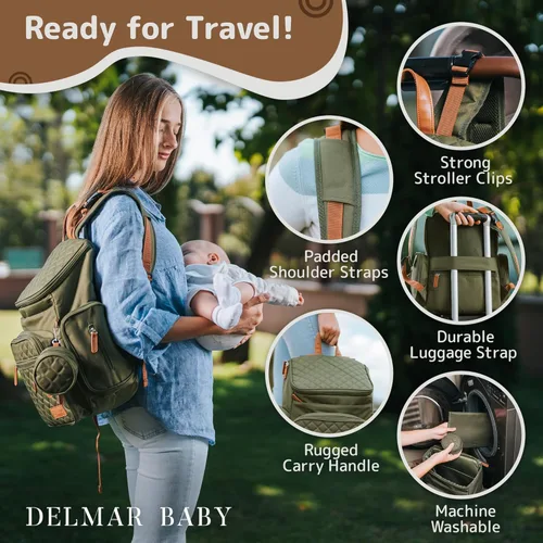 Miniatura 6 de Mochila grande para pañales para mamá y papá, bolsa de viaje unisex para bebé, 15 bolsillos, cambiador, correas para cochecito, elegante y lavable