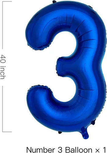 Miniatura 2 de Globos azul marino con el número 3 de 40 pulgadas, globos de aluminio de helio de color azul oscuro grandes para fiestas de cumpleaños, decoraciones