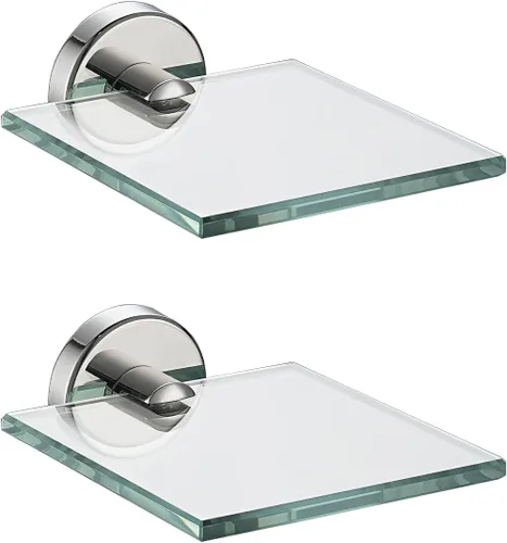 Miniatura 42 de JQK Estantería de baño de vidrio bronce, estante con toallero de 15 pulgadas de vidrio templado, almacenamiento para ducha de 16 por 5 pulgadas