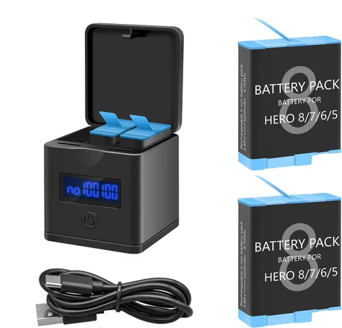 Suptig Paquete de 2 baterías compatibles con GoPro Hero 8, GoPro Hero 7 Black, Hero 6, Hero 5, estación de carga de batería de 3 canales para Hero 8