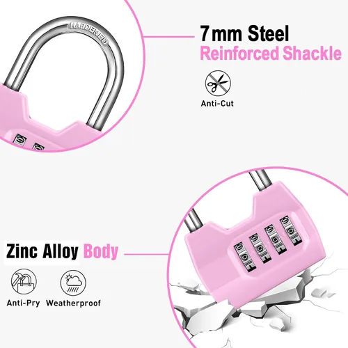 Miniatura 4 de 1 Paquete disecu Candado de Combinación de 4 Dígitos, Impermeable para Exteriores, para Casillero de Gimnasio Escolar, Cerca, Portón, Cobertizo, Rosa
