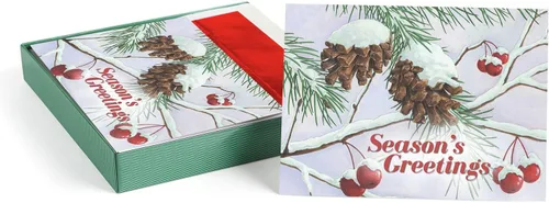 Miniatura 13 de Masterpiece - Tarjetas navideñas plateadas y rojas, juego de 15 tarjetas de Navidad en caja con detalles de aluminio y sobres a juego, tarjetas