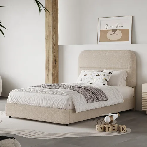 Miniatura 9 de HOMBCK Marco de Cama Boucle Tamaño Twin, Marco de Cama Tapizado con Cabecero, Marcos de Cama Twin para Niños, Pie de Cama Engrosado/Esquinas
