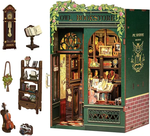 Miniatura 10 de CUTEBEE - Kit de rincón de libros - Kit de casa de muñecas en miniatura DIY para adultos, decoración de estantería de casa pequeña Booknook